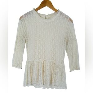 A'reve Sheer Romantic Crochet Lace Overlay Cotton Blouse